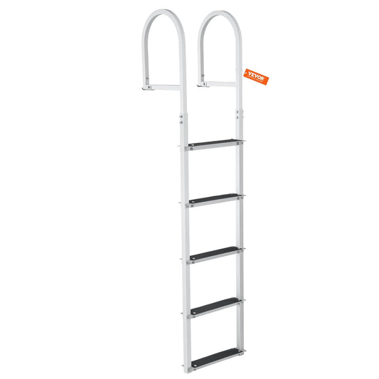 VEVOR Dockladder 5 afneembare treden, 227 kg draagkracht, pontonbootladder van aluminiumlegering met 8 cm brede trede en antislip rubberen mat, voor het instappen in schepen/meren/zwembaden/zeeën