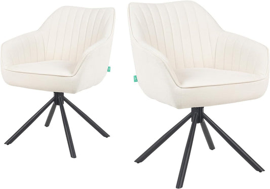 DUBI Möbel Dining Room Chairs Set of 2, 360° Swivel with Pocket Spring, High Seat Comfort, Load Capacity up to 150 kg, Fabric Cream, Robust Metal Cross Frame, Modern Design, Mika-Maya - QUORE
