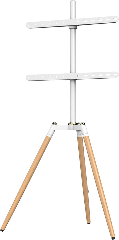 ETHU Vloertv-standaard voor scherm van 45-65 inch, in hoogte verstelbaar studio-statief, tv-displaystandaard met 140° draaibaar voor slaapkamer, woonkamer, hoek-tv-standaard (wit)