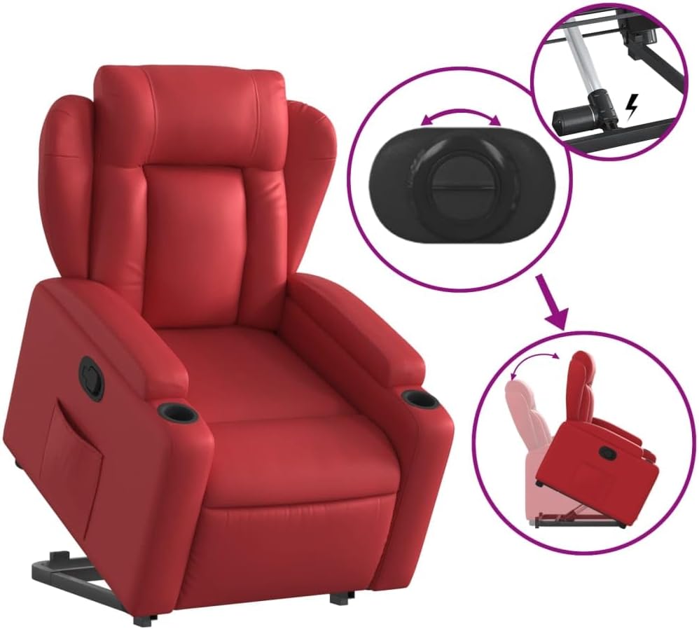 Relaxfauteuil – Elektrische Opsta Fauteuil – TV Stoel – Relaxstoel – Verstelbare Stoel – Kunstleer Rood – Elektrische Liftfunctie – Handmatige Rugleuning Verstelbaar