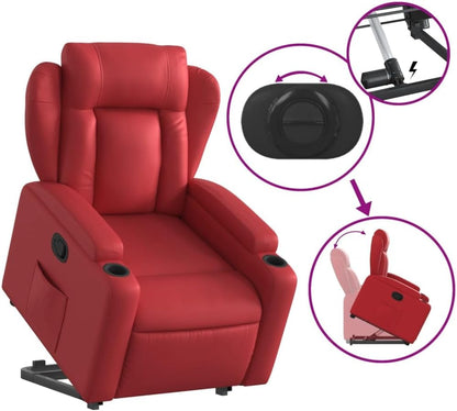 Relaxfauteuil – Elektrische Opsta Fauteuil – TV Stoel – Relaxstoel – Verstelbare Stoel – Kunstleer Rood – Elektrische Liftfunctie – Handmatige Rugleuning Verstelbaar