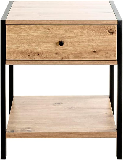 HAKU Console eiken, zwart, MDF, metaal - Maat: B 48 cm x H 60 cm x D 43 cm, Stijl: Modern