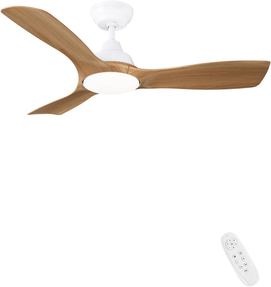CJOY Plafondventilator met verlichting en afstandsbediening, plafondlamp, 106 cm, 3 bladen van ABS-hout, DC, omkeerbaar, stil, driekleurig, temperatuurled, dimbaar, 6 snelheden voor slaapkamer