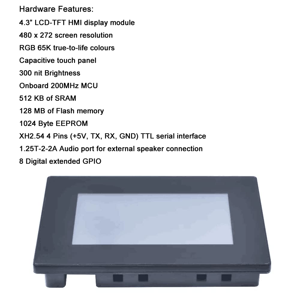Nextion Intelligent NX4827P043-011C-Y 4,3 inch capacitief display, seriële HMI TFT touchscreen, 480 x 272 LCD-module met behuizing, ondersteunt audiovideo