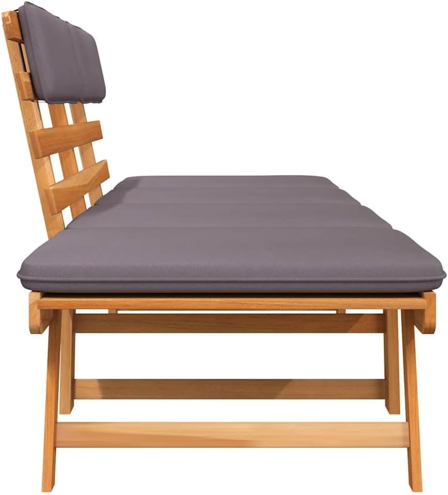 vidaXL Lounger with cushion 2-in-1 190 cm solid acacia wood