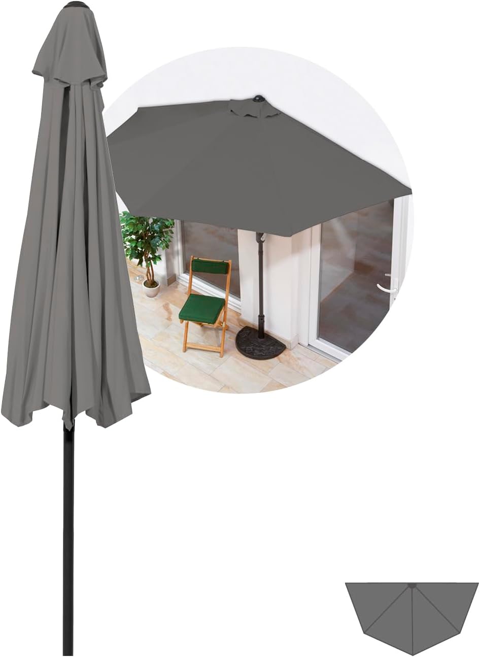 EASYmaxx Parasol voor balkon/terras, halfrond, kan precies aan de muur worden geplaatst, met praktische handslinger, uv-bescherming 40+, 270 x 130 cm, modieus grijs, grijs, Groß, halfrond