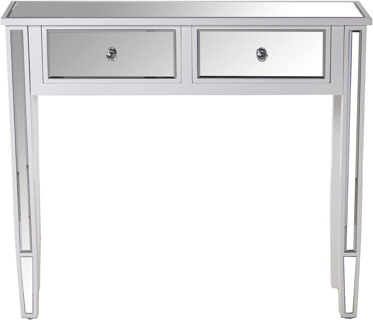 DRW Instaptafel met 2 laden van hout en spiegel in wit en spiegel 90 x 25 x 80 cm