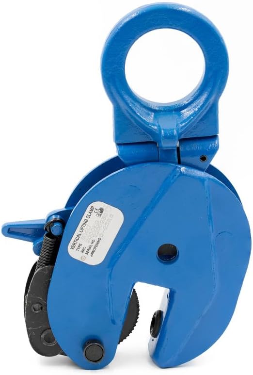 Verticale heftang, draagkracht 2000 kg, met blauw draaioog, plaatgrijper 2 ton, verticale hefgrijper met draaibaar oog