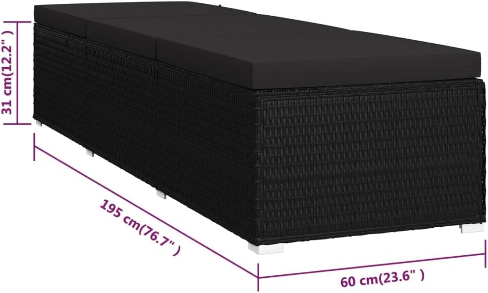 vidaXL Sunbed with Cushion Sun lounger Loungebed Bed Lounger Cushion Lounge Chair Garden Furniture Garden Chair Garden Bed Sunbeds Garden Poly Rattan Black - QUORE
