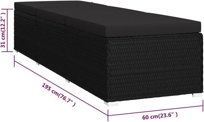 vidaXL Sunbed with Cushion Sun lounger Loungebed Bed Lounger Cushion Lounge Chair Garden Furniture Garden Chair Garden Bed Sunbeds Garden Poly Rattan Black - QUORE