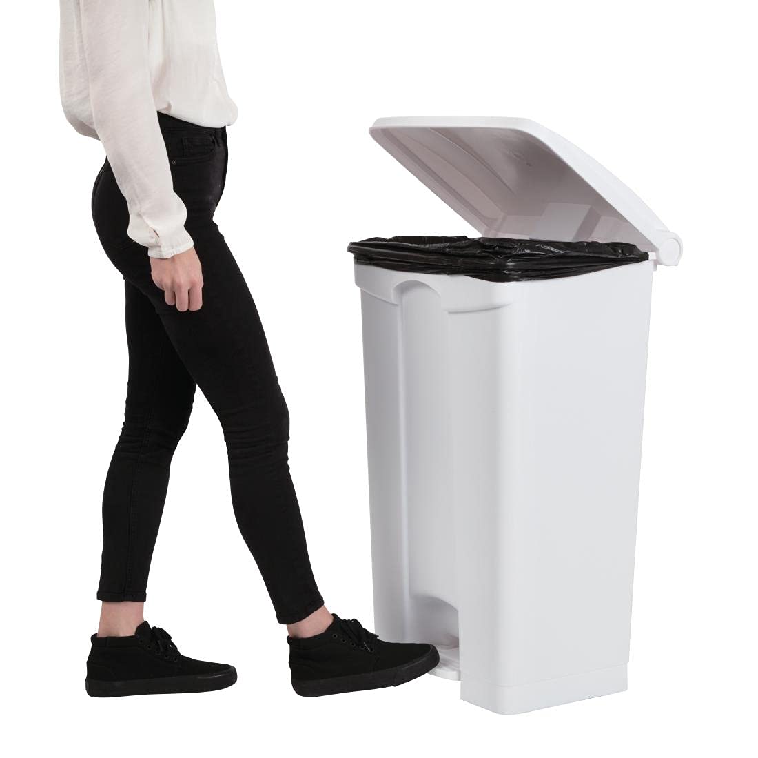 Jantex Kitchen Pedal Lid Bin White 87ltr Waste Polypropylene Catering Equipment - QUORE