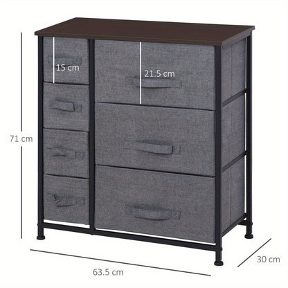 Opbergkast – Opbergmeubel – Opbergkastje – Ladekast – Opbergrek – Modern Grijs – 7 Inklapbare Lades – Metaal en Stof – Compact 63,5x30x71 cm – Ruimtebesparend