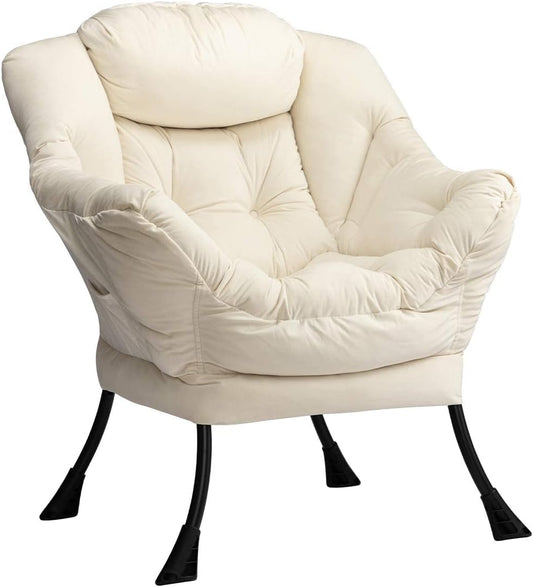 HollyHOME Relax Fauteuil Woonkamer Stoel Slaapkamer Stoel Lounge Stoel met Armleuningen Leesstoel Accentstoel met Stalen Frame, Beige