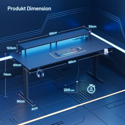 Elektrisch Verstelbaar Bureau – Zit Sta Bureau – Computertafel – Gaming Desk – Bureau Voor Thuiswerken – Met Stopcontacten & Monitorstandaard – Ergonomisch Ii-Poot Ontwerp, 80-150 cm Hoogte