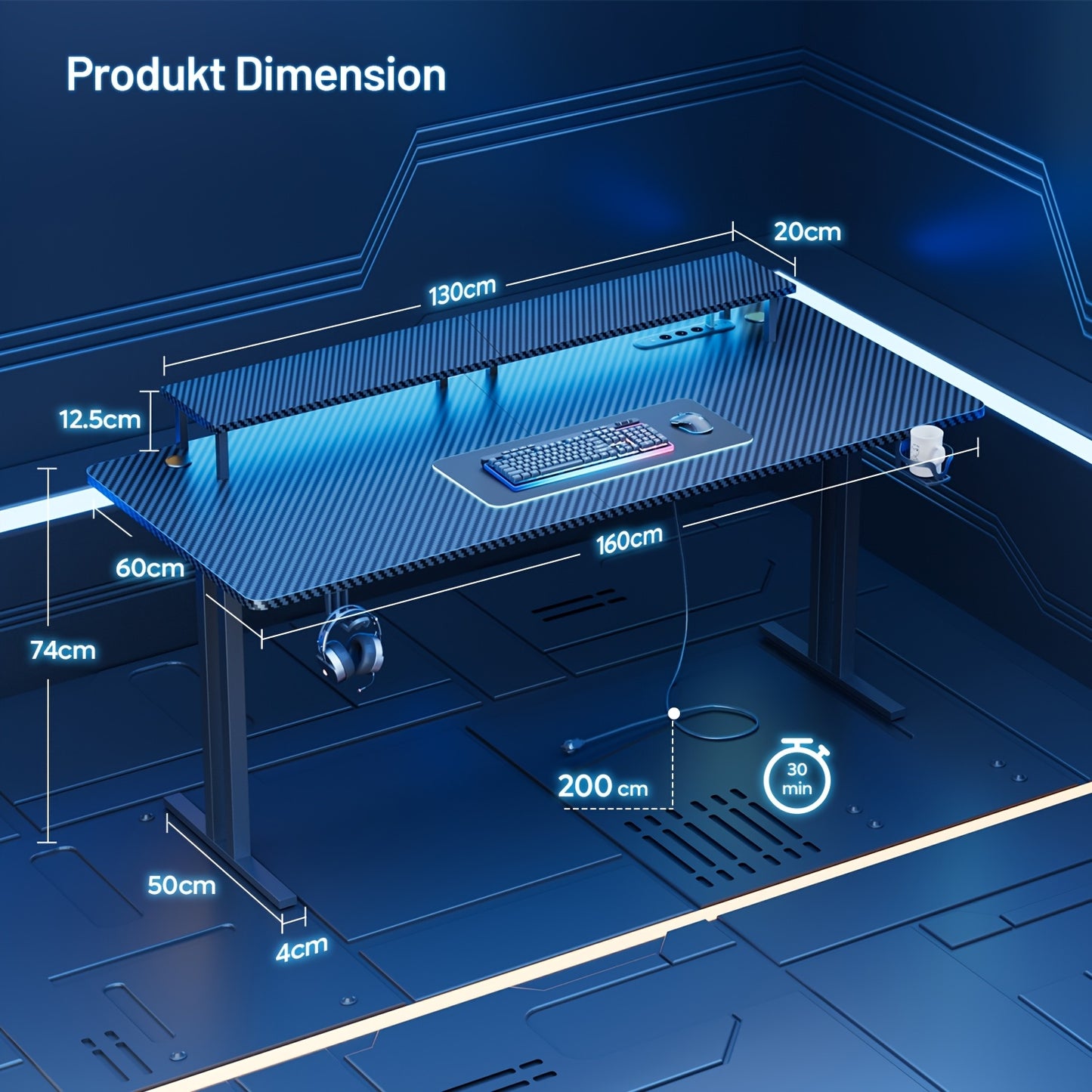 Elektrisch Verstelbaar Bureau – Zit Sta Bureau – Computertafel – Gaming Bureau – Home Office Bureau – Met Stopcontacten & Monitorhouder – Ergonomisch Ii-Poot Ontwerp 80-150 cm