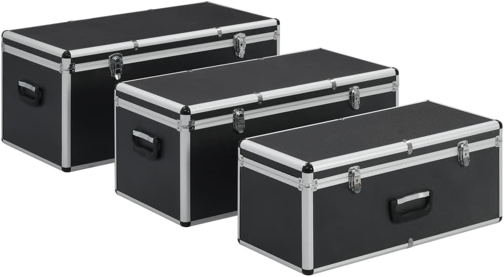 vidaXL Opbergkoffers 3 st aluminium zwart