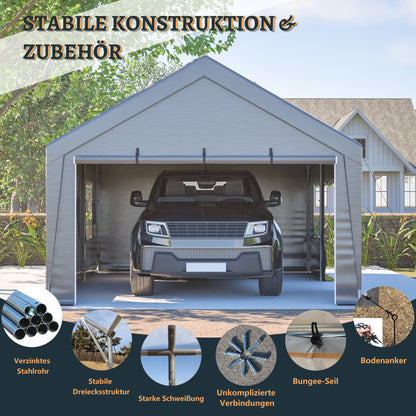Carport – Garage Tent – Overkapping – Schuur – Opslagtent – Ruim 6x4x3m – UV-Beschermde PE Cover – Elektrisch Rolbare Franse Deuren