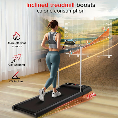 Walking Pad – Loopband – Treadmill – Barrens – Fitnessapparaat – Met Handvat – Verstelbare Hellingshoek 10% – Compact & Draagbaar – LED Display & Afstandsbediening – App Compatibel – Max 120 KG