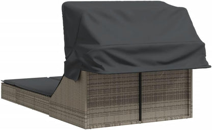 Double Sun Lounger with Retractable Canopy and Grey Polyrattan Outdoor Cushions Adjustable Backrest, Weatherproof and UV Resistant Material - QUORE