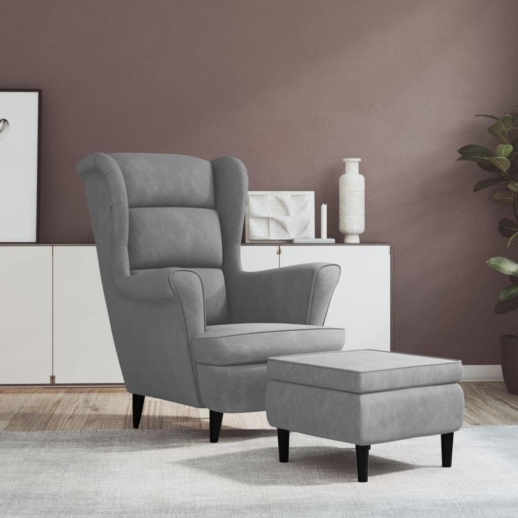 Fluwelen Fauteuil, Woonkamerfauteuil, Fluwelen Relaxfauteuil met Hoge Rugleuning, Loungestoel, Gestoffeerde Fauteuil voor Woonkamer, Slaapkamer, Studeerkamer, Logeerkamer (Lichtgrijs #10)