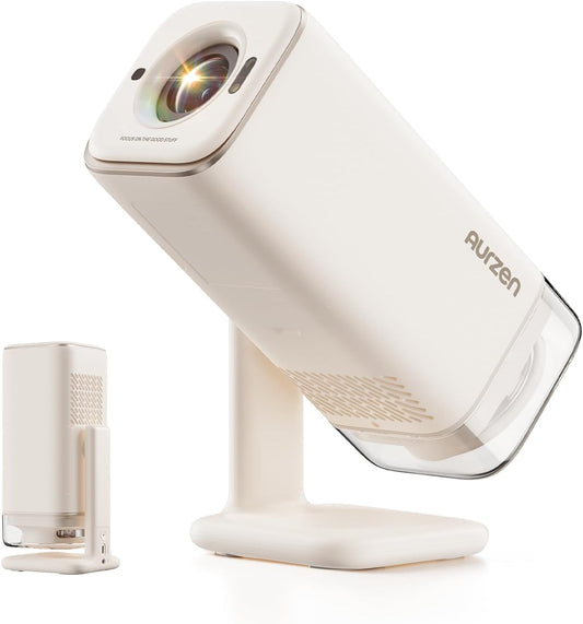 Aurzen BOOM Air Google TV Smart Projector met wifi en Bluetooth, draagbare projector voor buiten- en thuisfilm, 4K-ondersteund, verstelbare standaard, USB-C-voeding, real-time focus, Dolby Audio