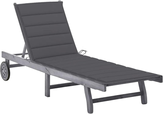 Sun lounger and cushion grey anthracite single lounger hammock garden terrace balcony outdoor terrace pool chairs solid acacia wood grey - QUORE
