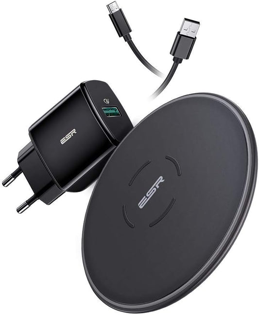 ESR Draadloze oplaadset met QC 3.0-adapter, 10 W/7,5 W inductielader, compatibel met iPhone SE 2022/12/11/XR/XS/X/8, Samsung Galaxy S22/S21/S21+/S21 Ultra/S20/S10//S9/S8. (EU standaard)