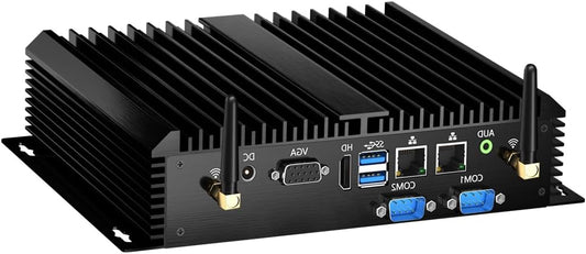 Fanless Industrial PC with Core i7-5500U, Mini Computer 16GB RAM, 512GB SSD, 1xHDMI, 1xVGA, 2xRS232 COM, Dual LAN, WiFi, Supports 4G Module, Windows 10 Pro - QUORE