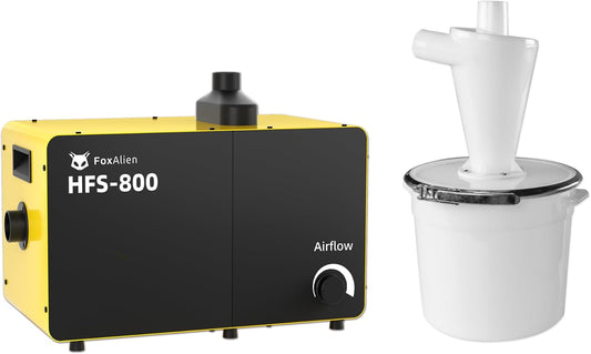 FoxAlien 800W Desktop Stofafscheider HFS-800 met stofafscheider voor CNC-zagen houtbewerking, luchtfiltersysteem met HEPA- en koolstoffilter, luchtstroom instelbaar (220V)