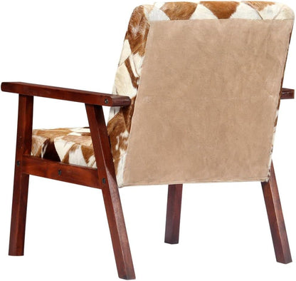 Fauteuil wit en bruin echt geitenleer, loungestoel, televisiestoel, relaxstoel, bureaustoel, stoel voor slaapkamer, woonkamer, werkkamer, kantoor