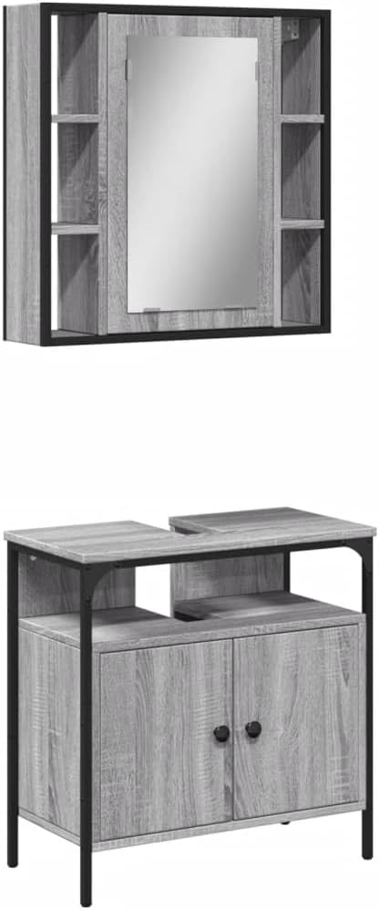 vidaXL 2 Piece Bathroom Furniture Set Processed Wood Grey Sonoma Oak Colour, Bathroom Set, Bathroom Cabinet, Vanity Unit, Washbasin, Bathroom Cabinet
