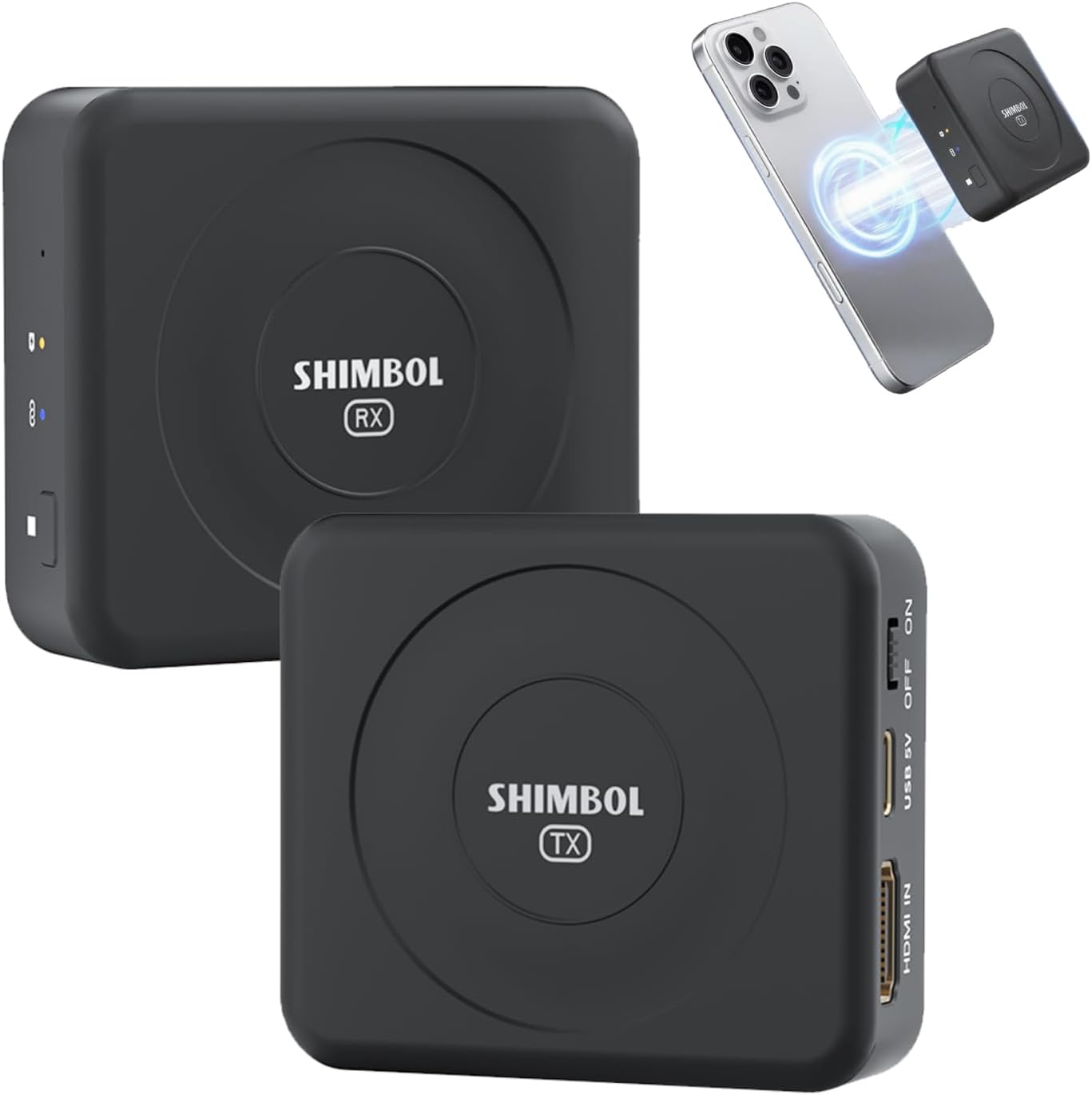SHIMBOL TP NANO Draadloos Video Transmitter/Receiver Systeem – 150 m Draadloze Transmissie, 60 ms Latency, HDMI-ingang/uitgang, Compatibel met magnetisch voor camera en smartphone(zwart)