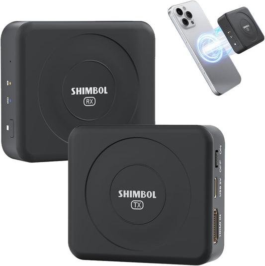 SHIMBOL TP NANO Draadloos Video Transmitter/Receiver Systeem – 150 m Draadloze Transmissie, 60 ms Latency, HDMI-ingang/uitgang, Compatibel met magnetisch voor camera en smartphone(zwart)