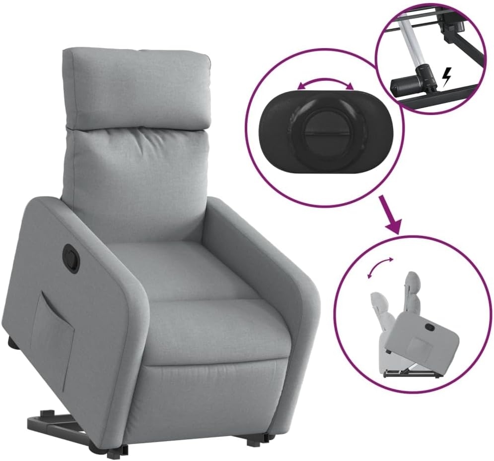 Relaxstoel Met Opstahulp – Tv-Stoel – Ligstoel – Enkelvoudige Relaxstoel – Verstelbare Stoel – Elektrische Opstahulp – Handmatig Kantelsysteem – Lichtgrijze Polyester Stof