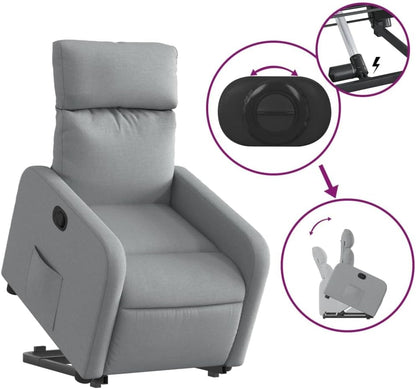 Relaxstoel Met Opstahulp – Tv-Stoel – Ligstoel – Enkelvoudige Relaxstoel – Verstelbare Stoel – Elektrische Opstahulp – Handmatig Kantelsysteem – Lichtgrijze Polyester Stof