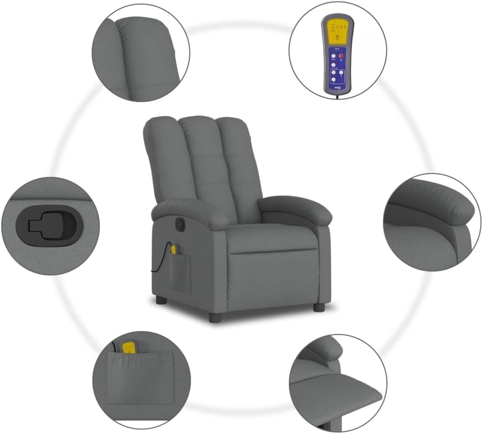 Massage Relaxstoel – Massagestoel – Relaxfauteuil – Verstelbare Stoel – Zithoekstoel – 6 Massagepunten – Donkergrijze Polyester Bekleding