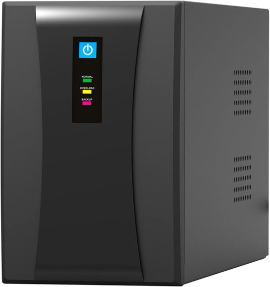 Ononderbroken UPS 1200 VA Line Interactive Melchioni MK | Bescherming tegen blackout en spanningsschommelingen, 2 batterijen 12 V, geaarde stopcontacten, ideaal voor pc, router, DVR, NVR