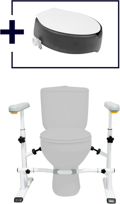 KMINA - Toiletverhoger + Toiletframe met Armen, Toiletverhoger met Frame, Toiletveiligheidsrail voor Ouderen, Verhoogde Toiletbril, Toiletframe met Zitting, Handgrepen Toiletrail