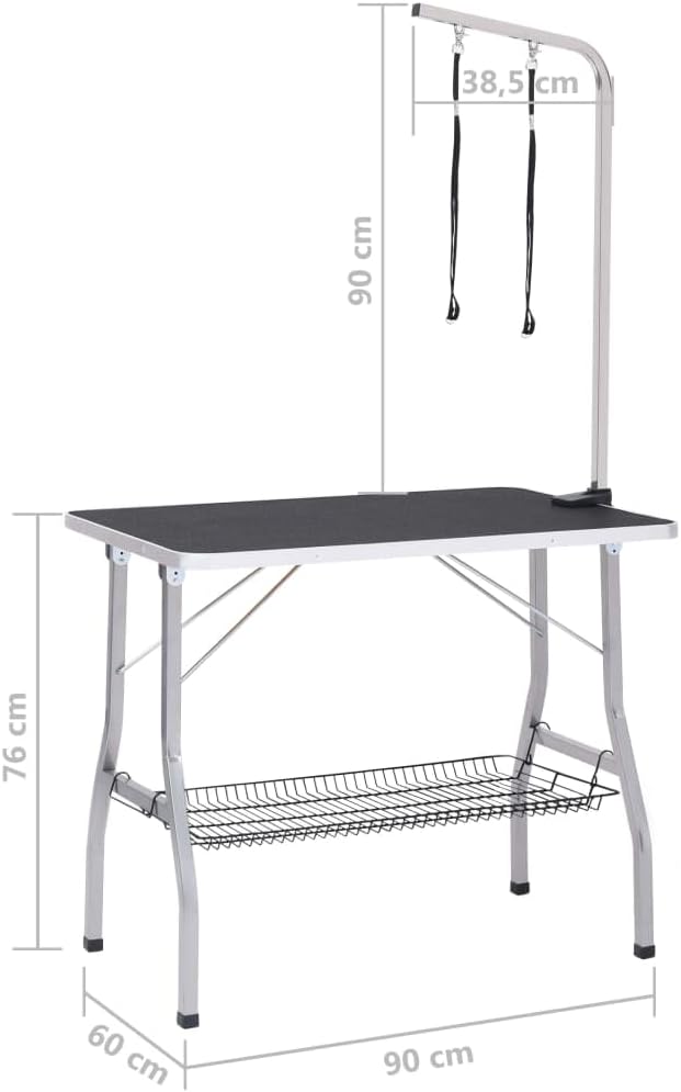 vidaXL Dog grooming table adjustable with 2 loops and storage shelf