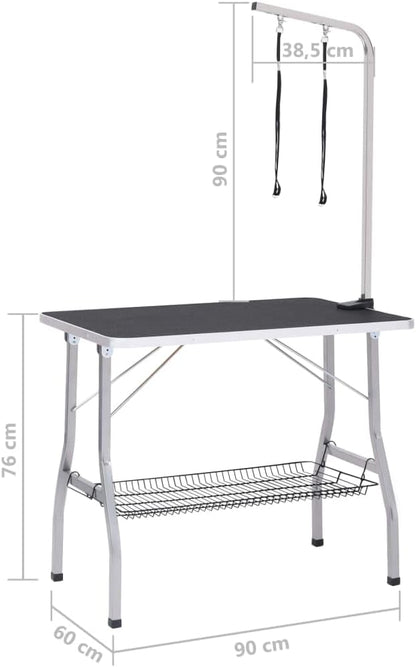 vidaXL Dog grooming table adjustable with 2 loops and storage shelf