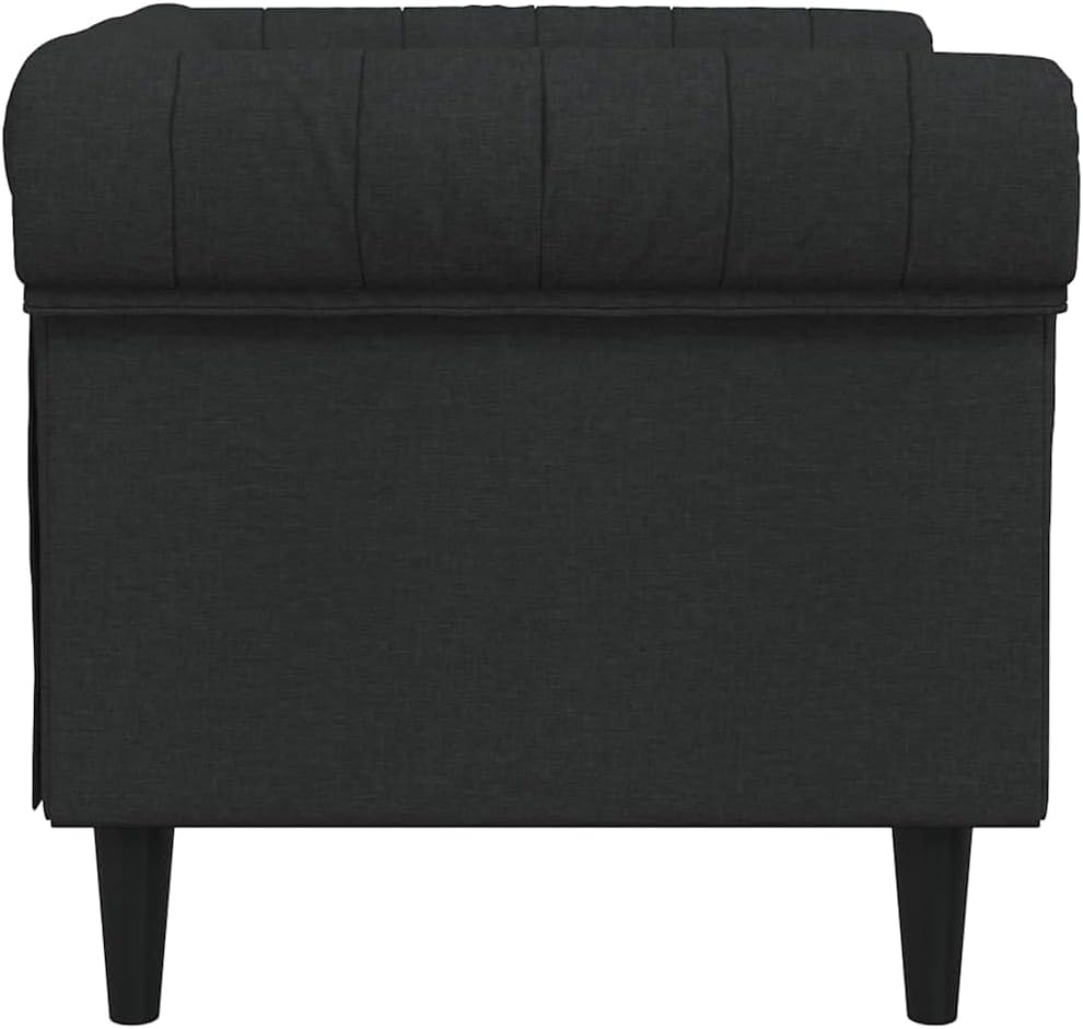 vidaXL Fauteuil Chesterfield-stijl stof zwart, relaxfauteuil, relaxstoel, armstoel, leunstoel, luie stoel, tv stoel, fauteuil stoel, design fauteuil