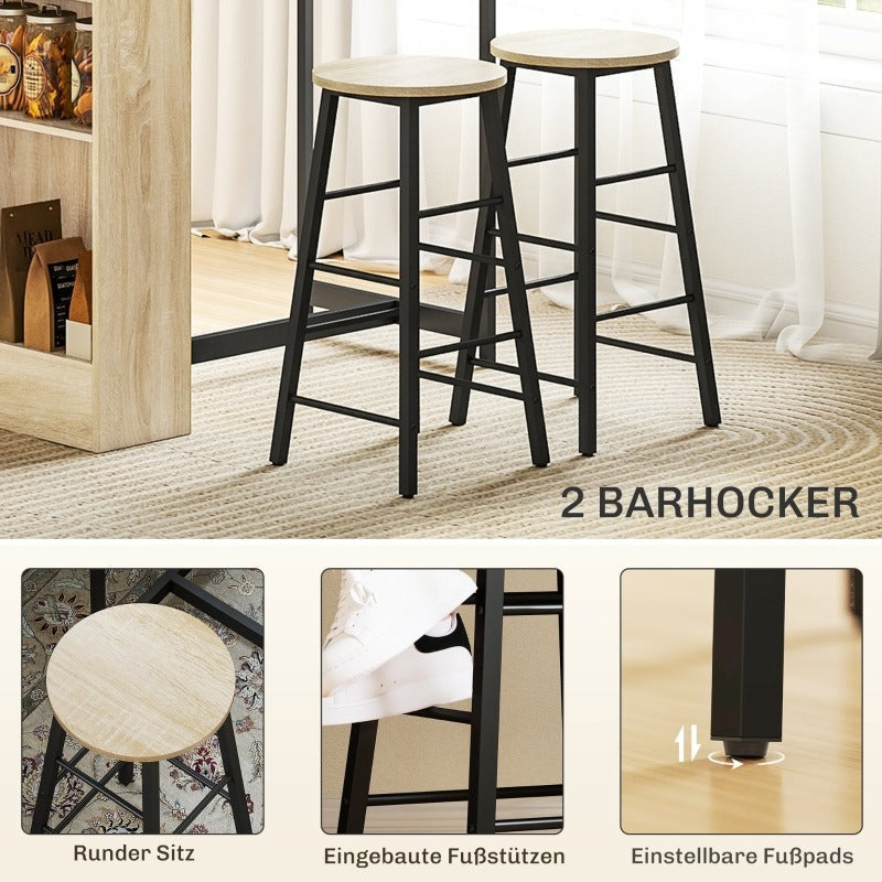 Keukentafelset – Barset – Ontbijttafel – Eettafel – Hoge Tafel Met Krukken – Compact En Ruimtebesparend – Eenvoudige Montage