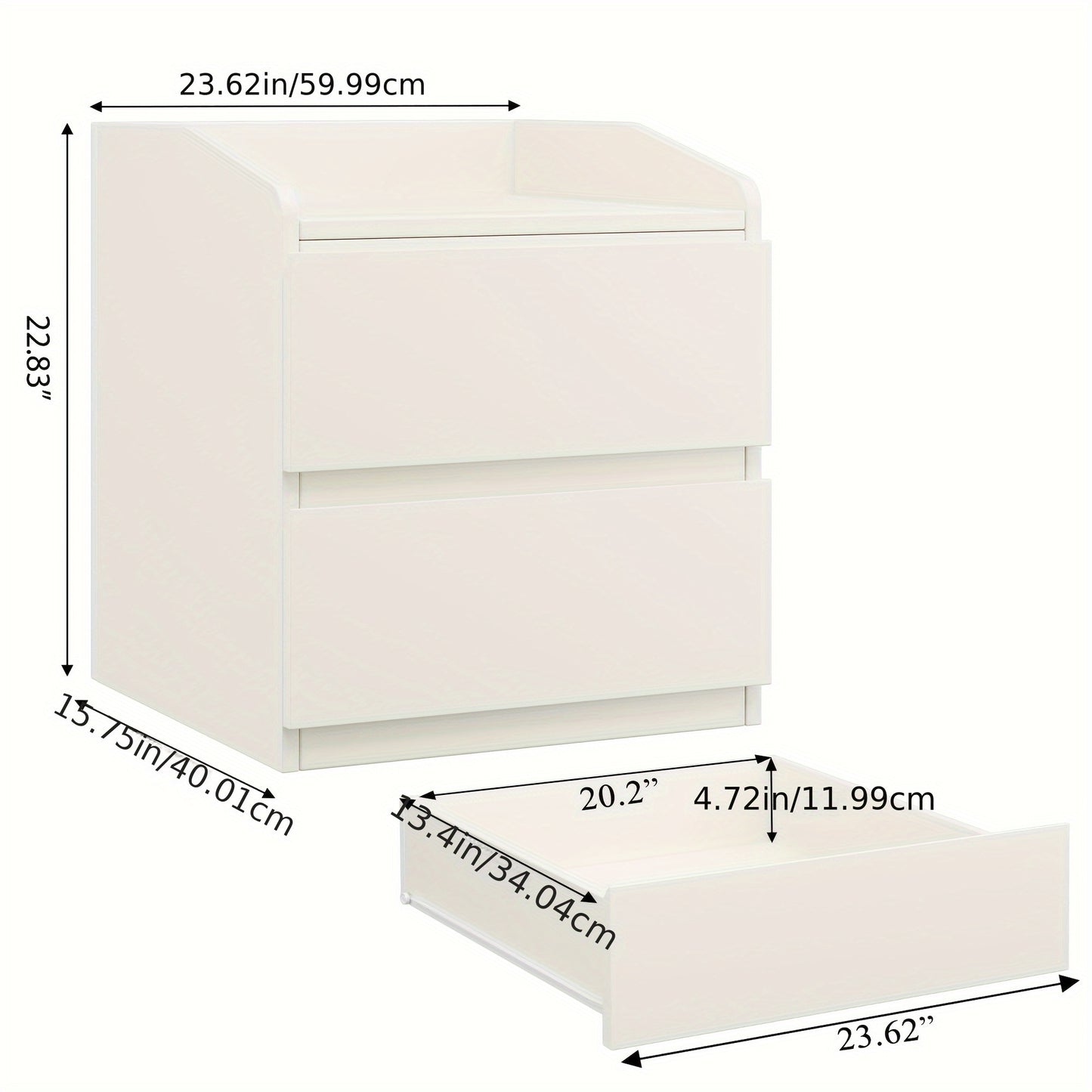 Nachtkastje – Bijzettafel – Opbergkastje – Ladekast – Wandkast – Modern Wit – Metalen Frame – Handgreeploos Design – 2 Ruime Lades – Eenvoudig Te Monteren – Duurzaam MDF