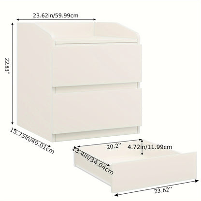 Nachtkastje – Bijzettafel – Opbergkastje – Ladekast – Wandkast – Modern Wit – Metalen Frame – Handgreeploos Design – 2 Ruime Lades – Eenvoudig Te Monteren – Duurzaam MDF