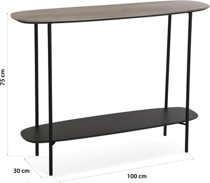 Versa Salem Smalle hal of vestibule Entree hal meubilair, Console Tafel, met onderste plank, Afmetingen (H x B x H) 75 x 30 x 100 cm, Hout en metaal, Kleur Bruin en Zwart