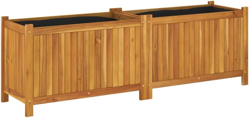 LAPOOH Tuinplantenbak met voering 153x38,5x50 cm massief hout acacia, tuinplantenbak, tuinplantenbak buiten, plantenbak-366442 - QUORE