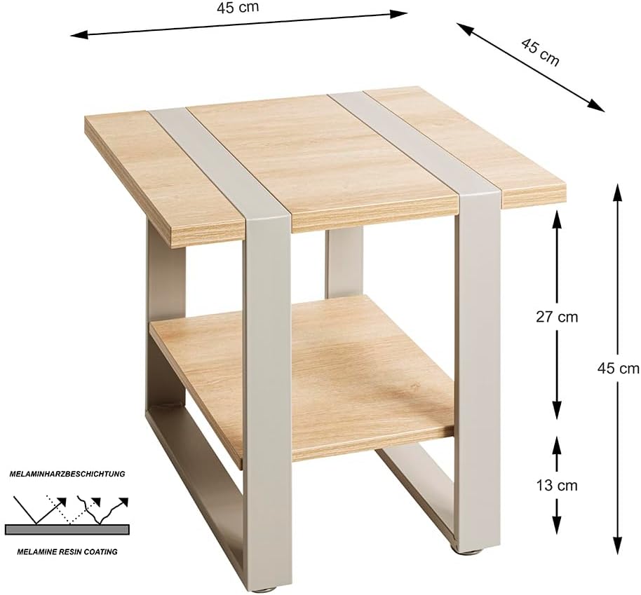 HAKU Bijzettafel, eiken, grijs (kasjmiergrijs), metaal, spaanplaat - afmetingen: 45 x 45 x 45 cm (b x h x d), stijl: modern