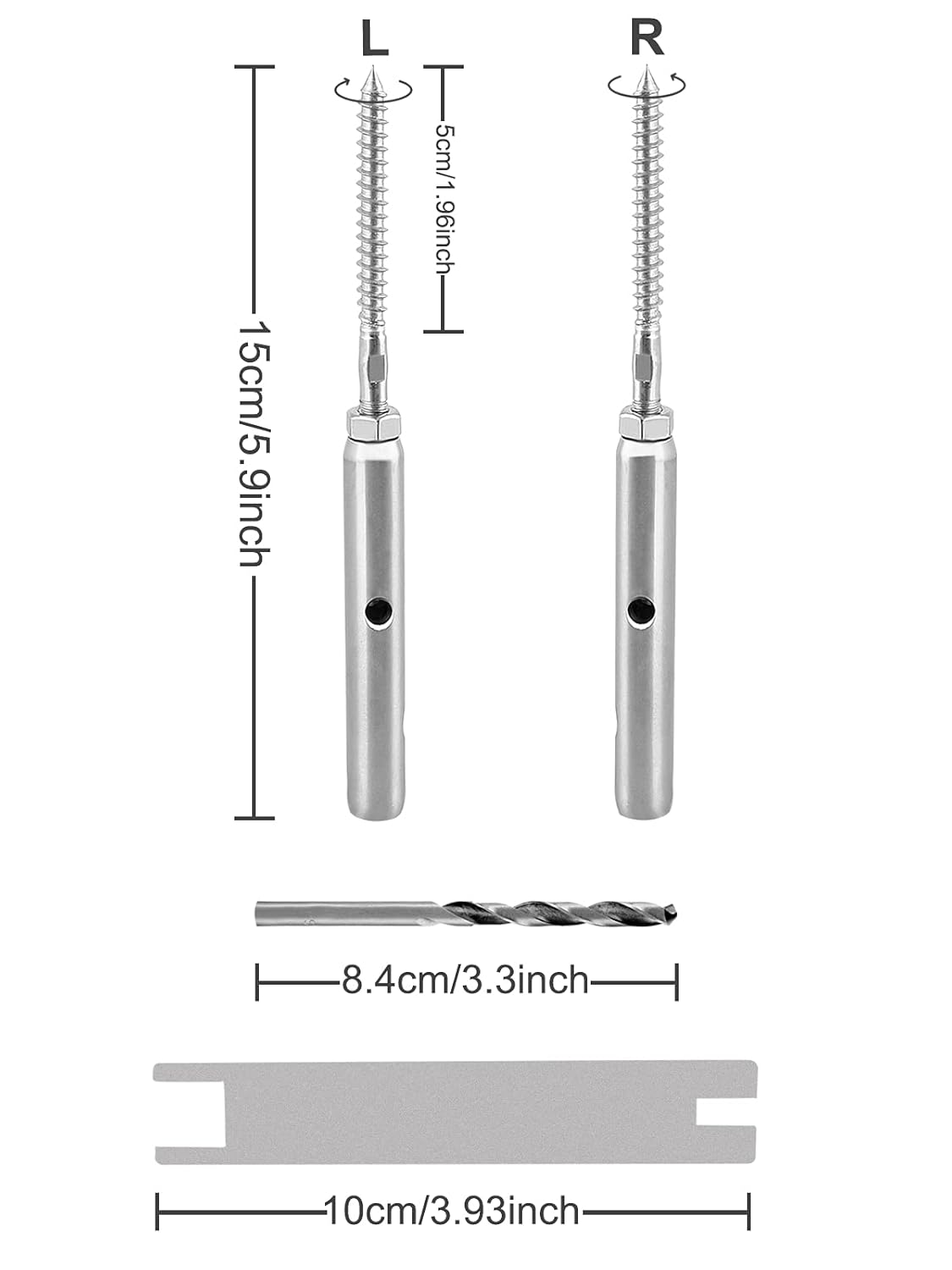 TooTaci 1/8 "kabel draad spanner zeef kits, 10 paar Swage Lag schroeven links & rechts voor kabelreling systemen, trappendek reling geschikt voor houten post horizontale verticale balusters- T316