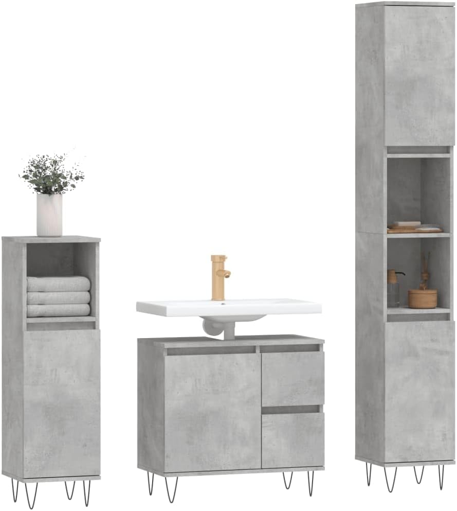 Gecheer 3 Piece Bathroom Furniture Set Bathroom Storage Cabinet Cabinet Bathroom Storage Furniture Concrete Grey Engineered Wood Type5 - QUORE