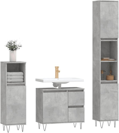 Gecheer 3 Piece Bathroom Furniture Set Bathroom Storage Cabinet Cabinet Bathroom Storage Furniture Concrete Grey Engineered Wood Type5 - QUORE